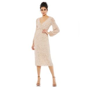 Mac‎ Duggal Sequin Long Puff Sleeve Cocktail Midi